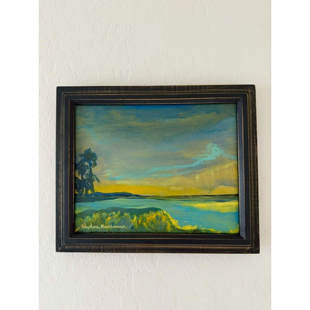 Original Framed Painting Acrylic Landscape Seascape Signed One of a Kind 12X10